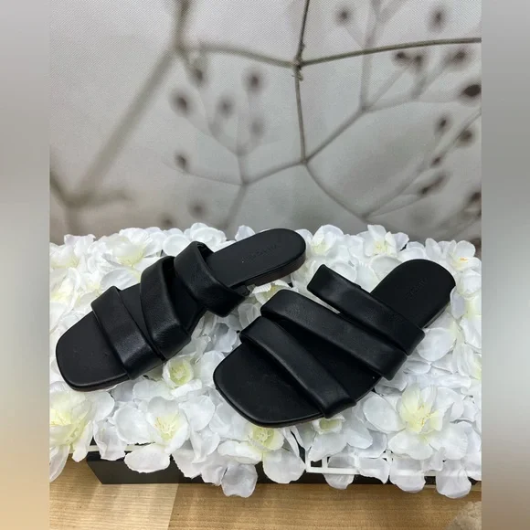 Vince leather Black Triple-Band Slide Sandals - Picture 4 of 8